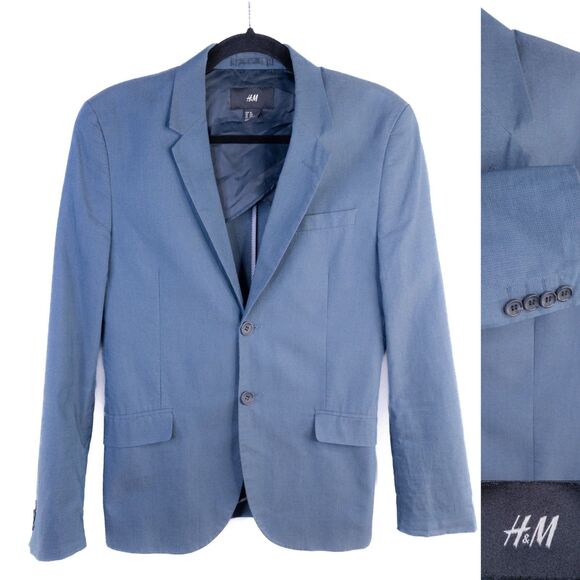 H&M Mens Blazer Sport Coat Two Button Casual Jacket Size 34R Classic FIT BLUE - Picture 1 of 11